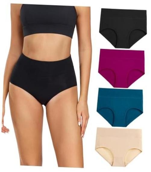 Women’s Cotton Underwear High Waisted Large Black/Deep Red/Teal/Beige – Set 16