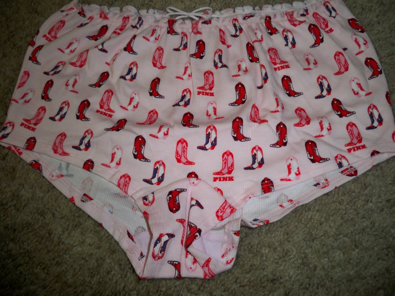 VICTORIAS SECRET BOYSHORT WESTERN BOOTS PINK LARGE NEW