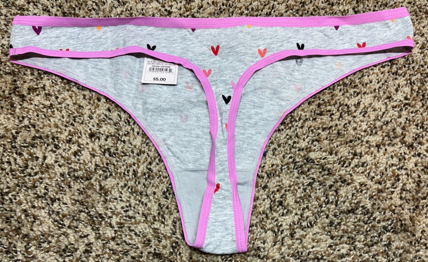 Auden Cotton Blend Gray/Multi-Color Thong. Size: XL (16).
