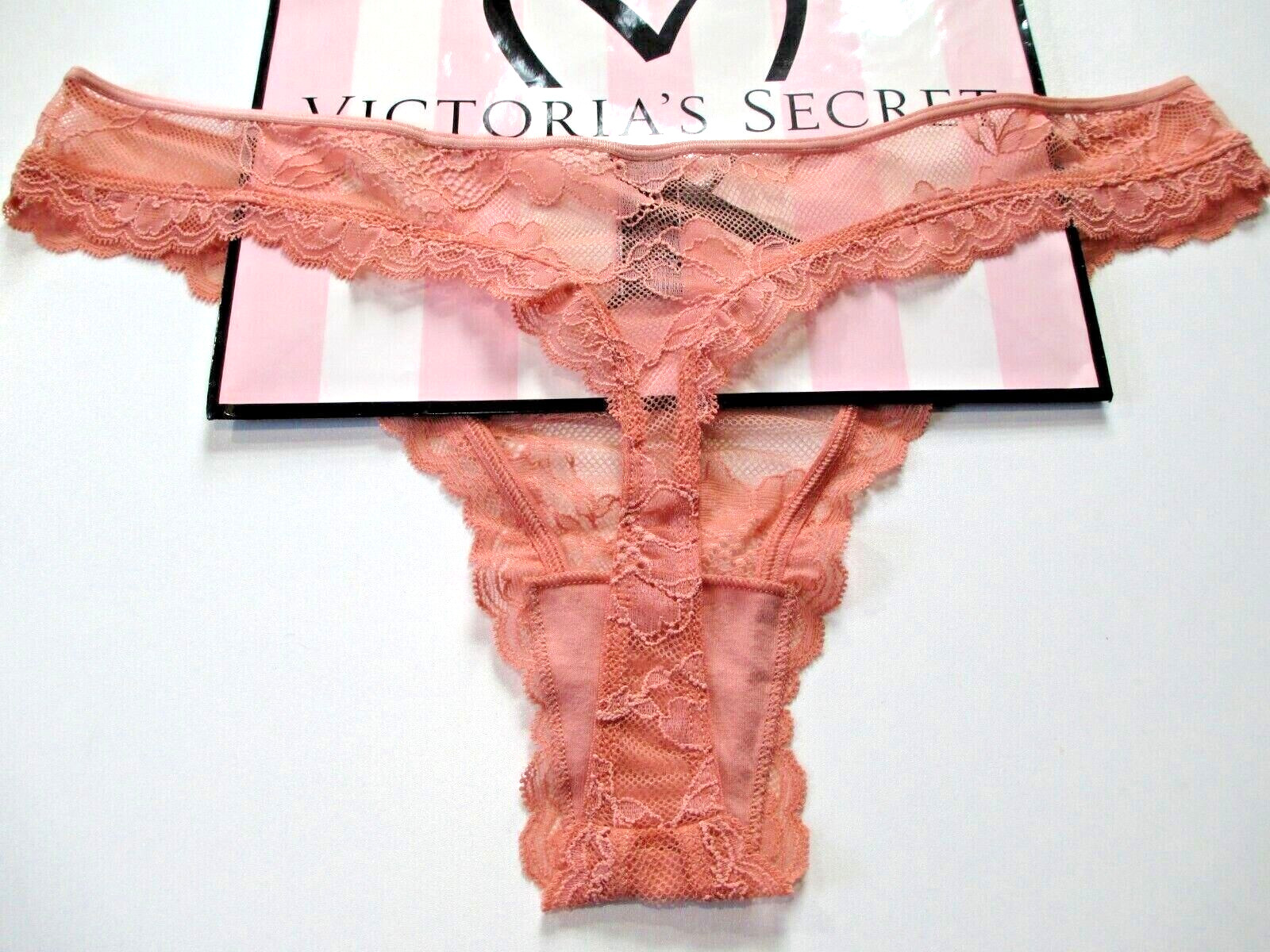 VICTORIA’S SECRET VERY SEXY Thong Panty M XL Lace Mesh VS Brown Tan FREE SHIP 4+