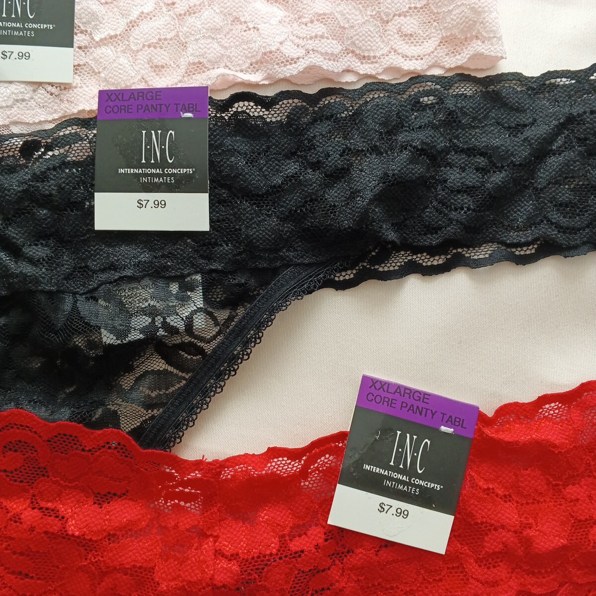 3 Pack INC Women Sexy Lace Thong Size 2XL Multicolor Spandex Nylon