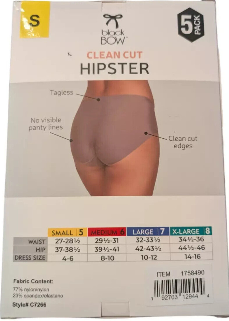 Black Bow Ladies Clean Cut Hipster 5 pack Panties