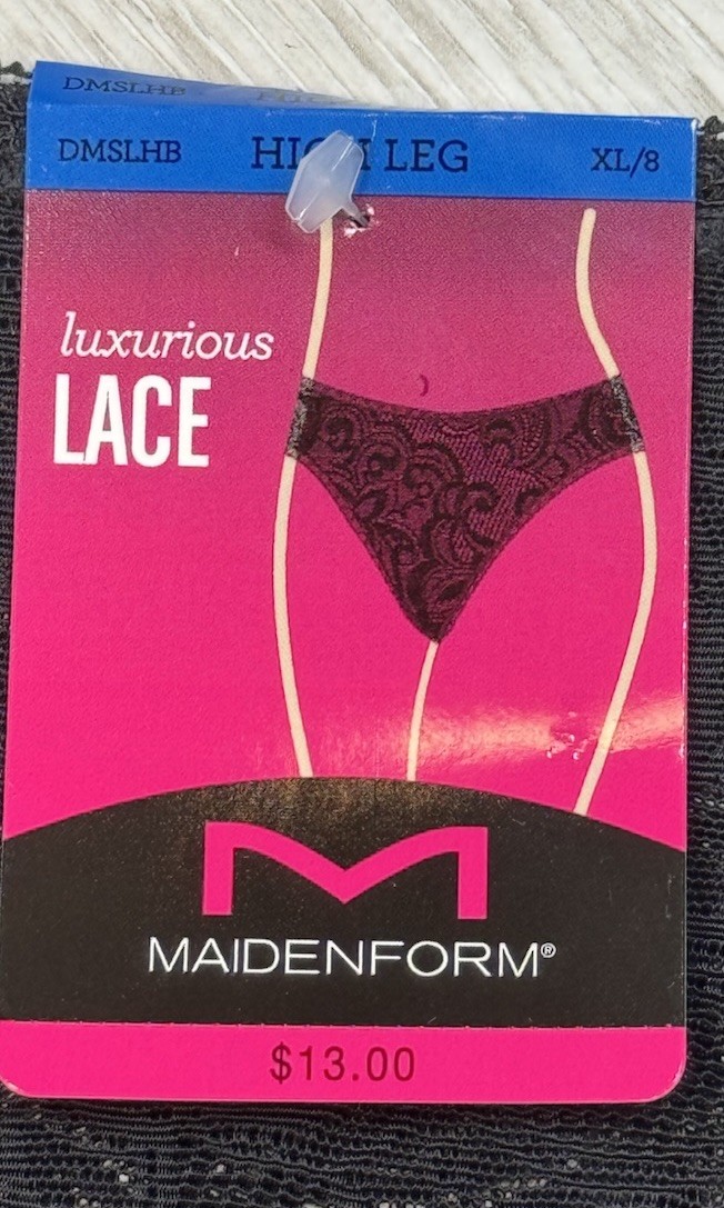 Maidenform Womens Size XL 8 High Leg Panty DMSLHB Stretch Lace BLACK Nylon Blend