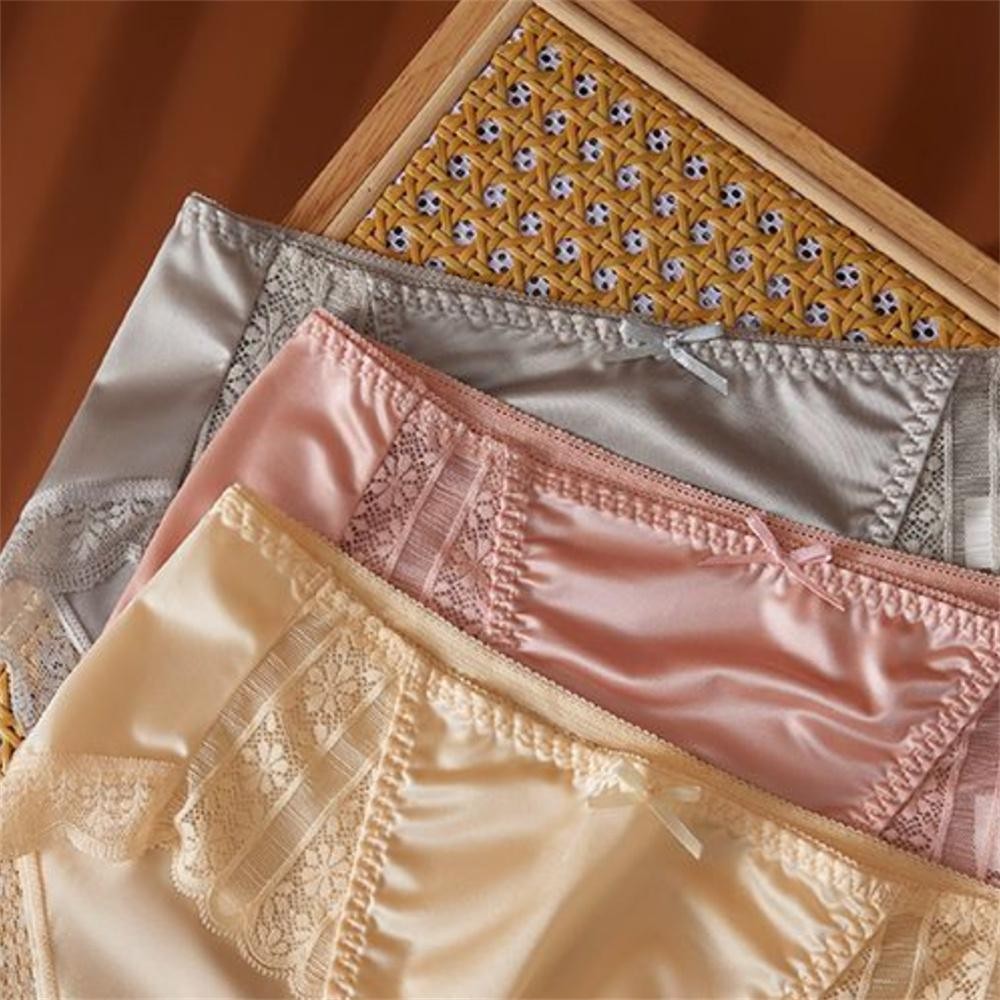 4pcs Women Luxury Ice Silk Smooth Glossy Satin Underwear Sexy Lace Thongs