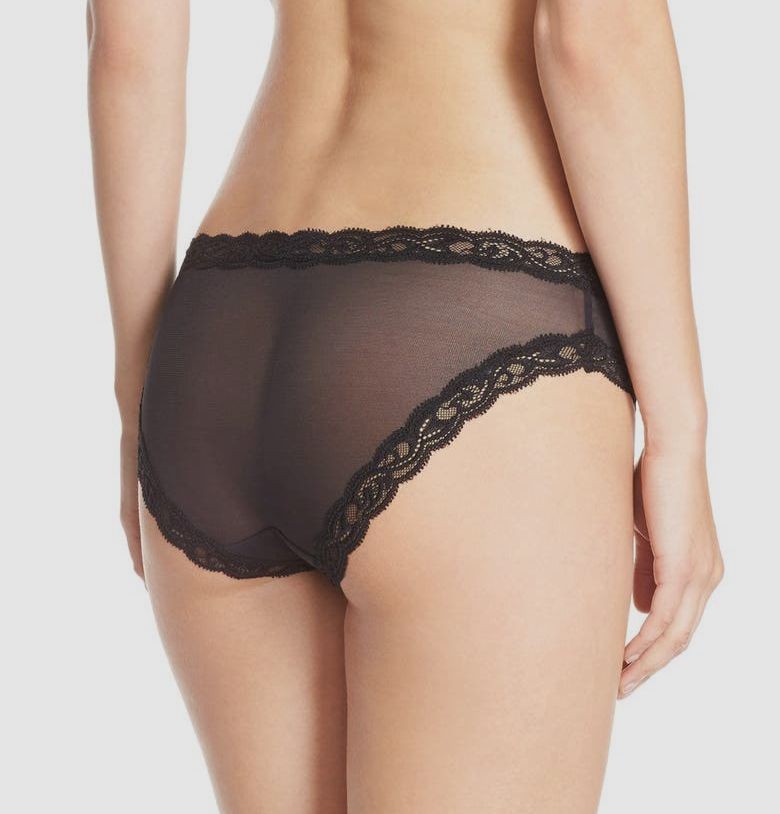 $34 Natori Women’s Black Feathers Sheer Lace Hipster Brief Panties Size Large