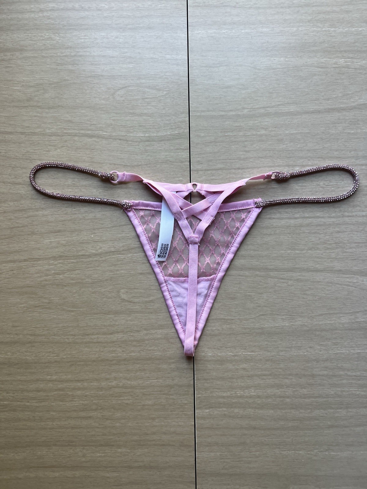 For Love & Lemons Pink Sheer Mesh Sparkly Thong Panties XS – Read Description