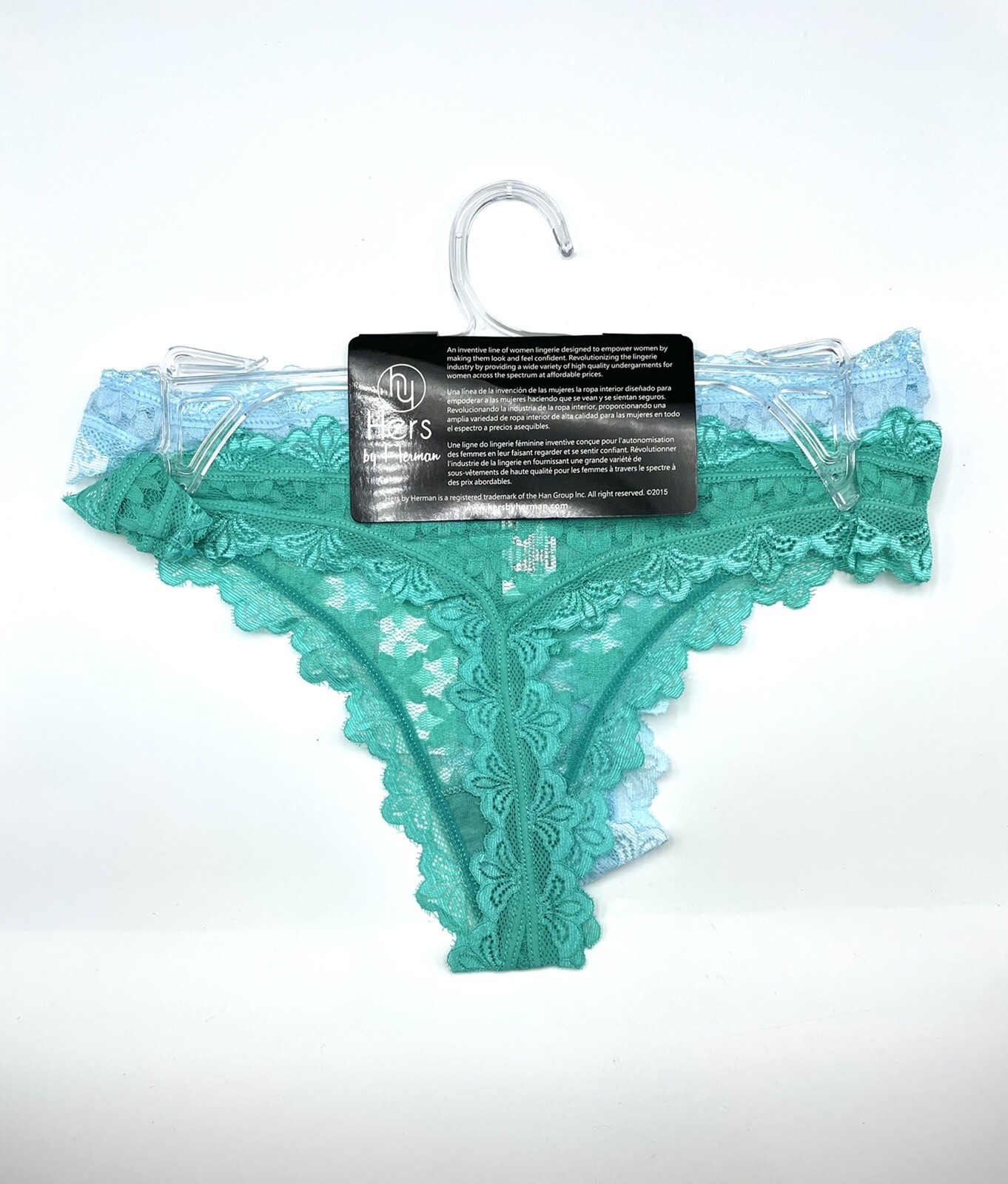 Hers by Herman Womens Thong Panties Set of 2 NWT Light Blue & Turquoise Size M