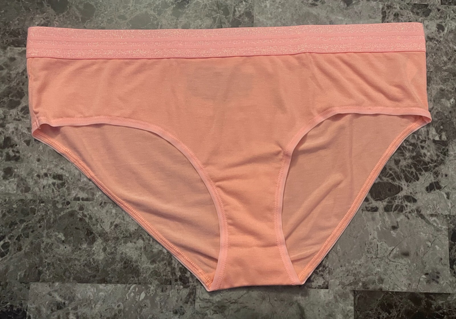 NWT VICTORIA’S SECRET XL PEACH SHIMMER STRIPE THICK WAISTBAND HIPHUGGER PANTIES
