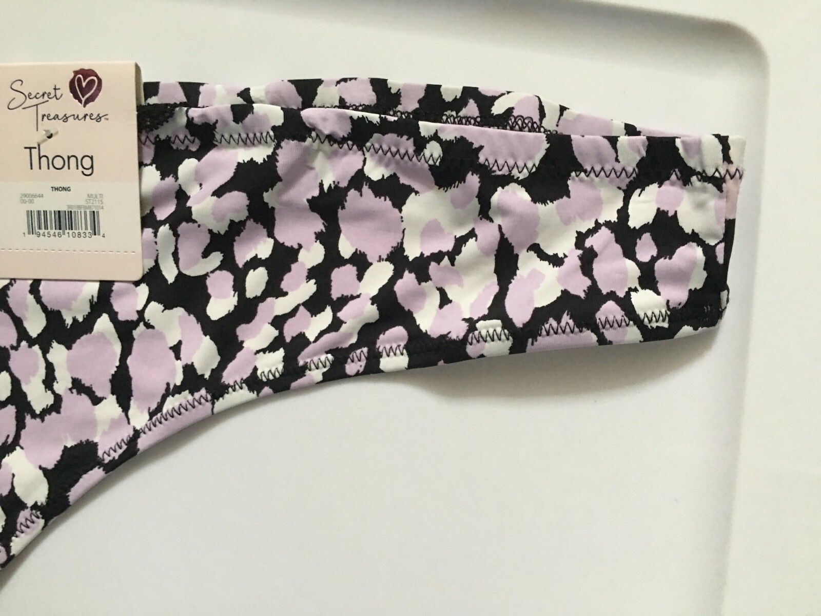 Animal Lilac Leopard Thong Panties Size 2X(20) No Show Under Clothes Lace Inset