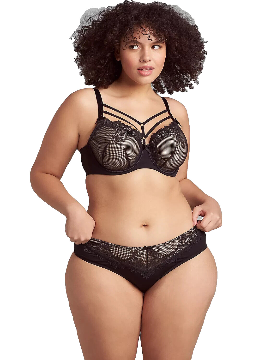 Cacique~New With Tags~Black Foil Strappy Back Lace Cheeky Pantie~ 26-28W (3X)