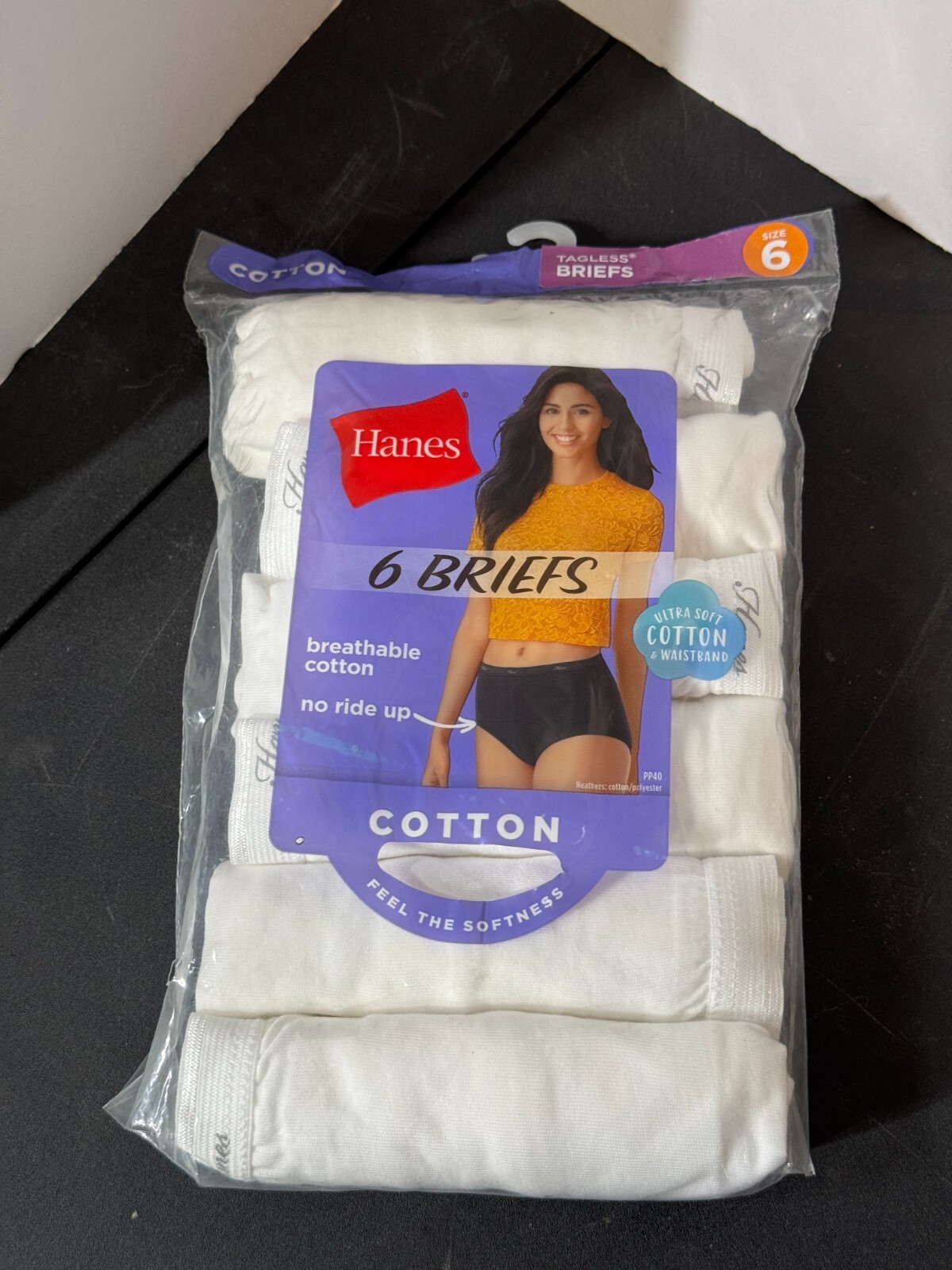 Hanes Womens 6 Briefs Sz 6 White Breathable Cotton-No Ride-up Tagless