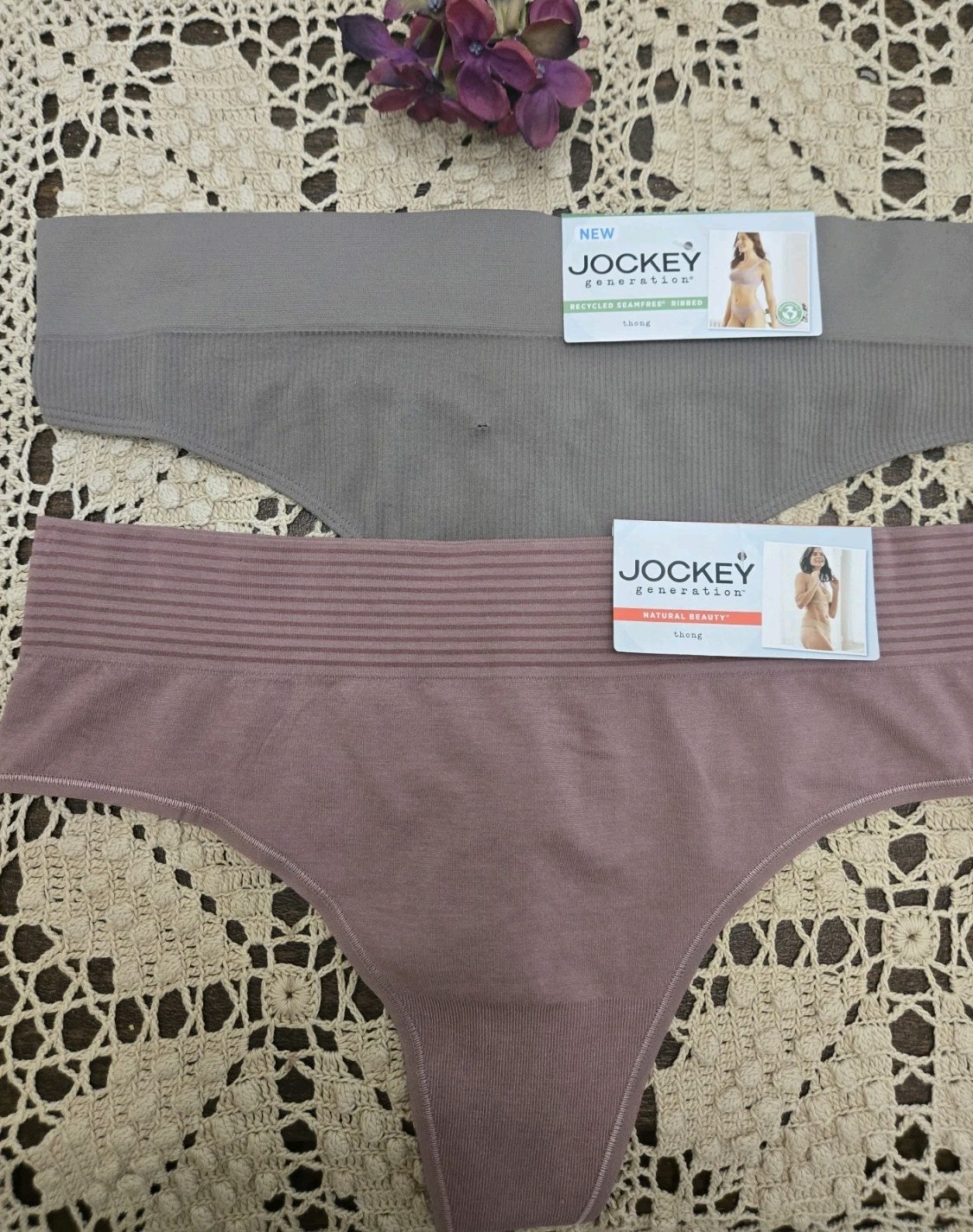 2 Jockey Panty Womens XL Mauve/Tan Seamless Thongs NEW WITH TAGS See Photos