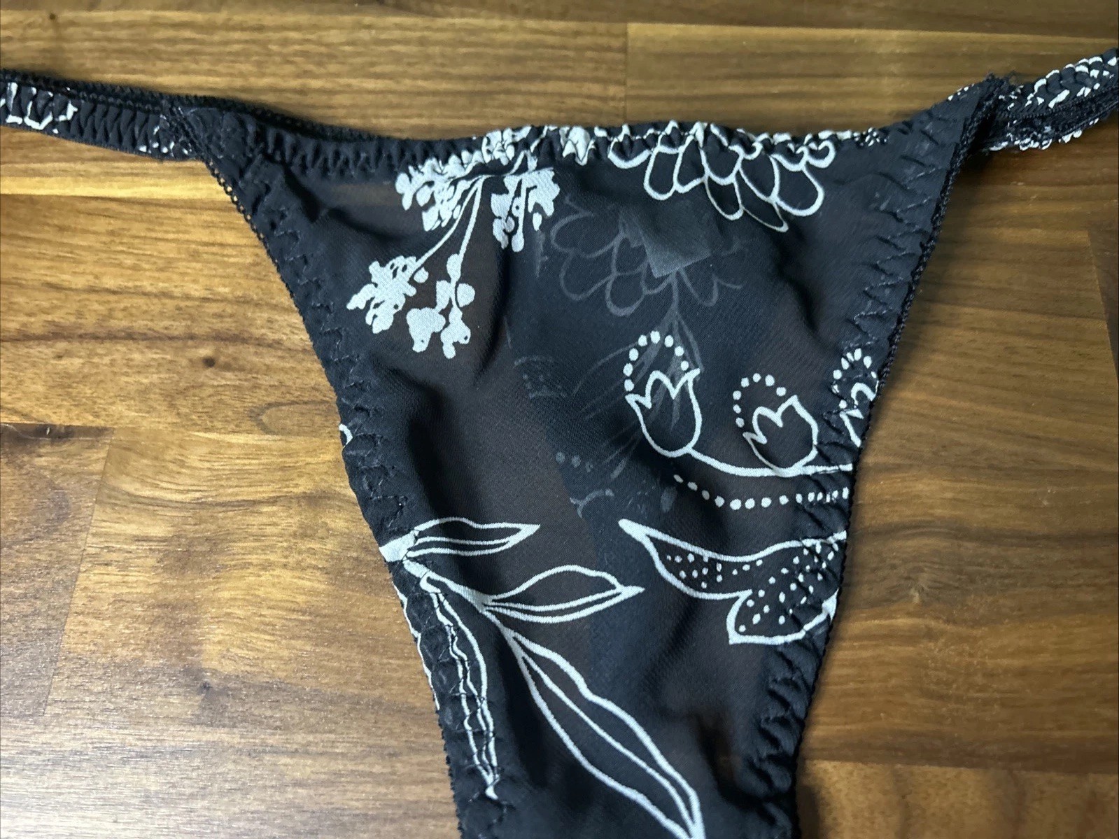 Vintage APT 9 Black Mesh Second Skin String Thong Panties Size L Sheer Sexy