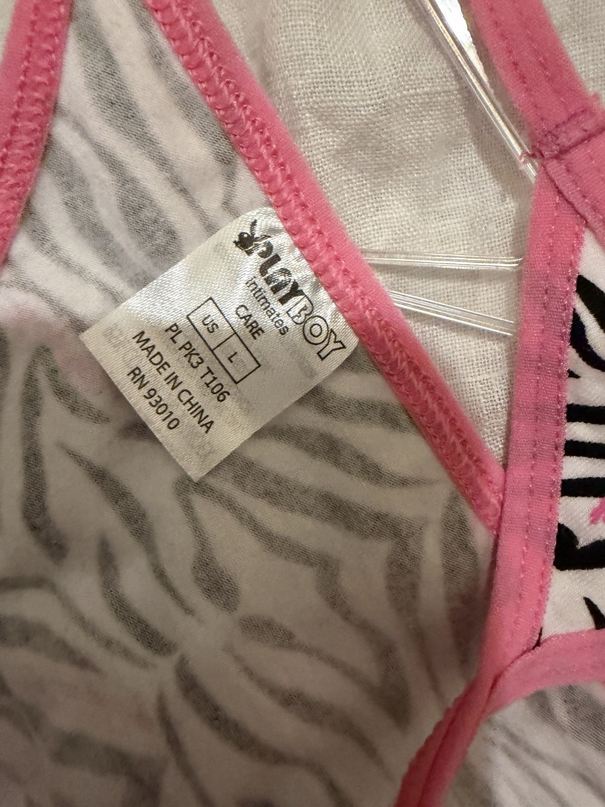 Playboy Zebra Print Pink Thong Panties Size L Polyester Spandex Animal Theme