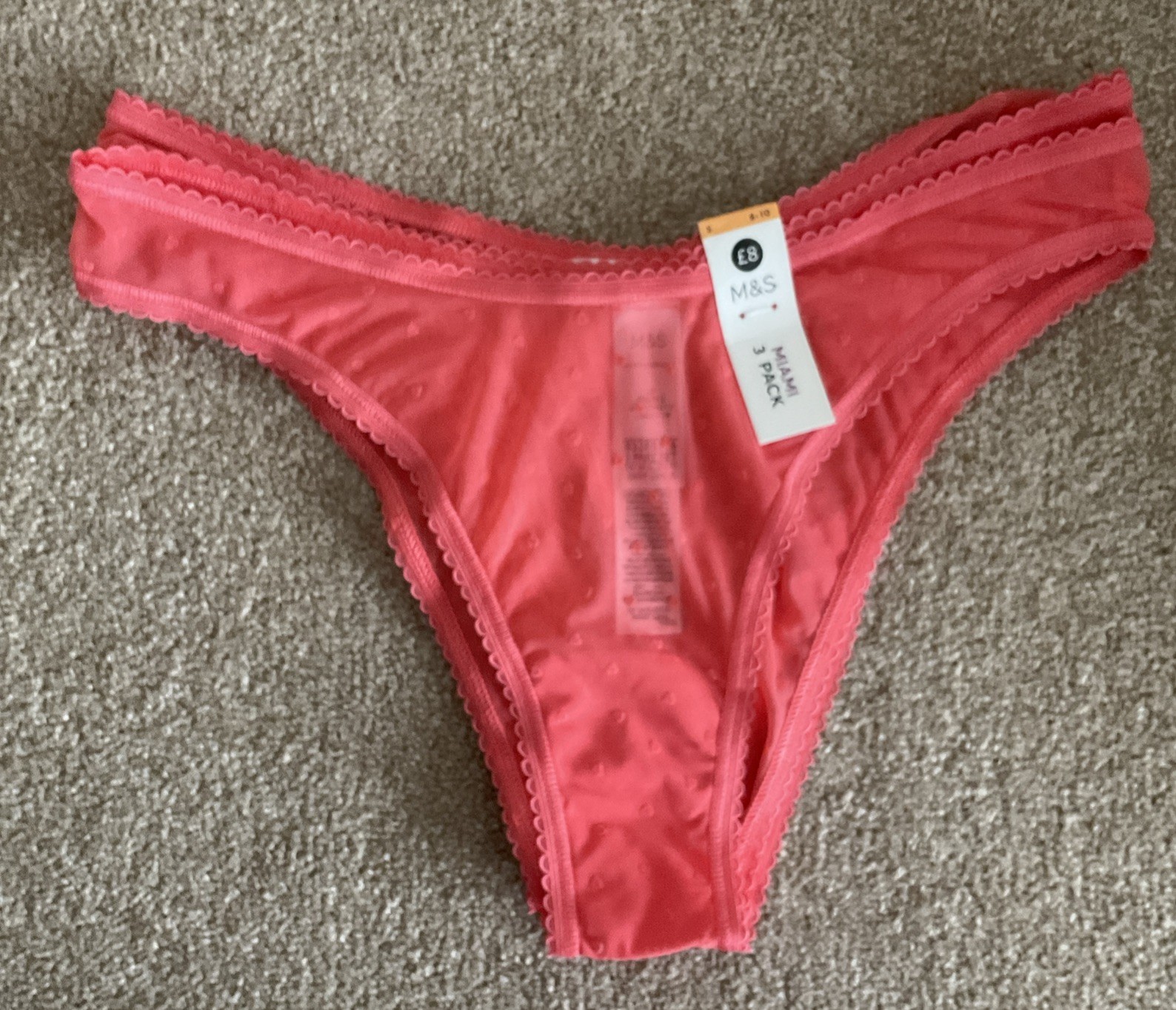 M&S 3 PACK Size S 8-10 Ladies Pretty Miami Knickers Bright Coral Mesh Small