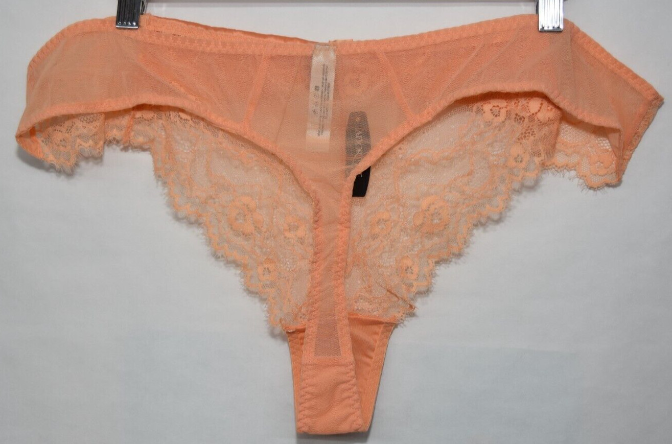 NWT Adore Me Apricot Lace Thong Large Satin Bow Details Panty 3X 3XL