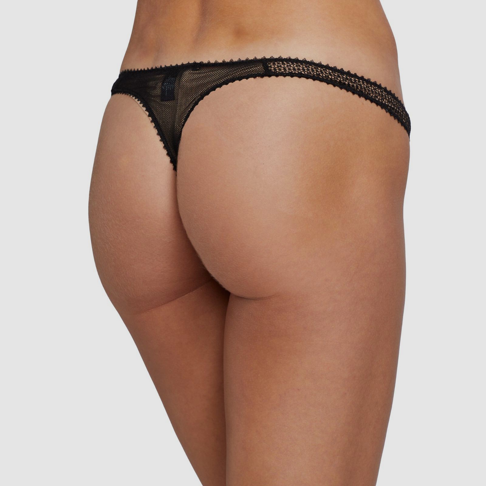 Kiki De Montparnasse Women’s Black Crochet Picot Trim Thong Panties Size M