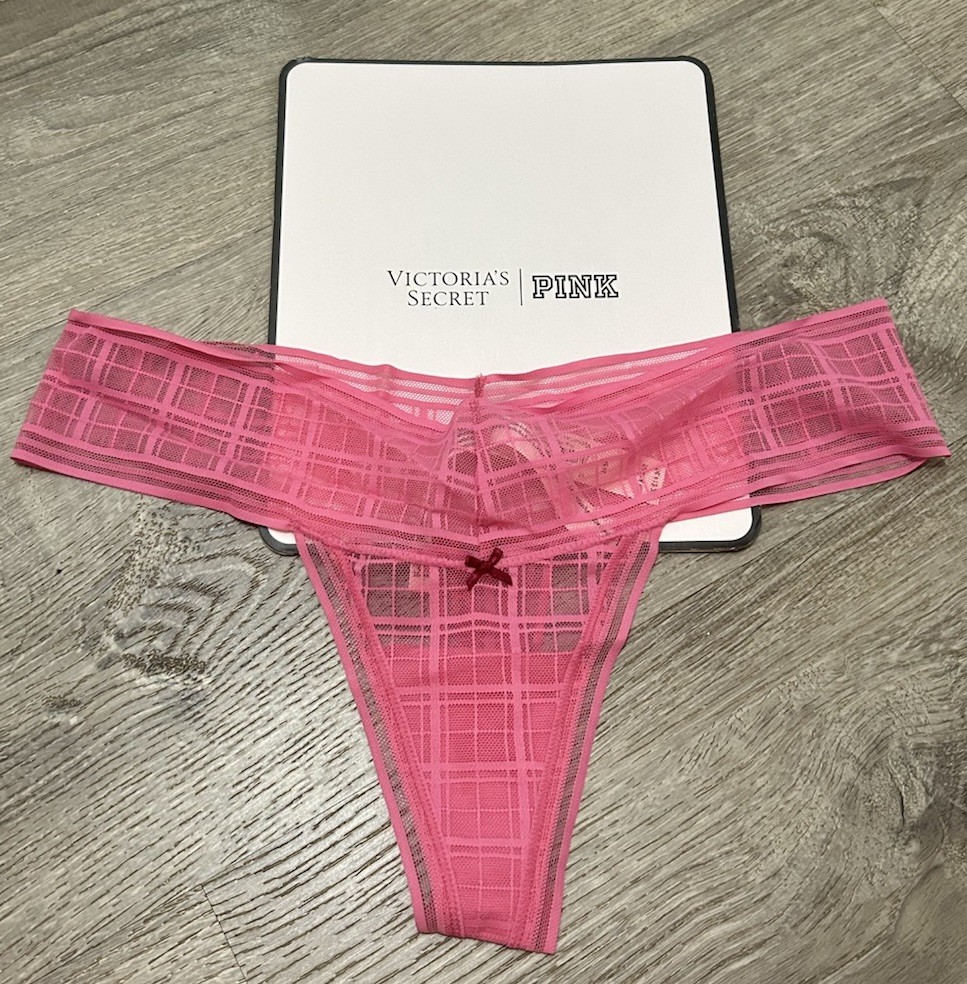 NWT Victoria’s Secret Plaid Lace Thong panties M Garden Pink $14.95