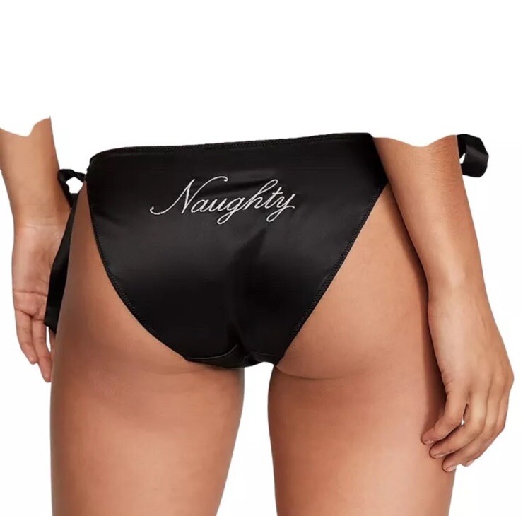 Victoria’s Secret Tease Embroidery Side-Tie Cheeky Panty Color Black Medium Nwt