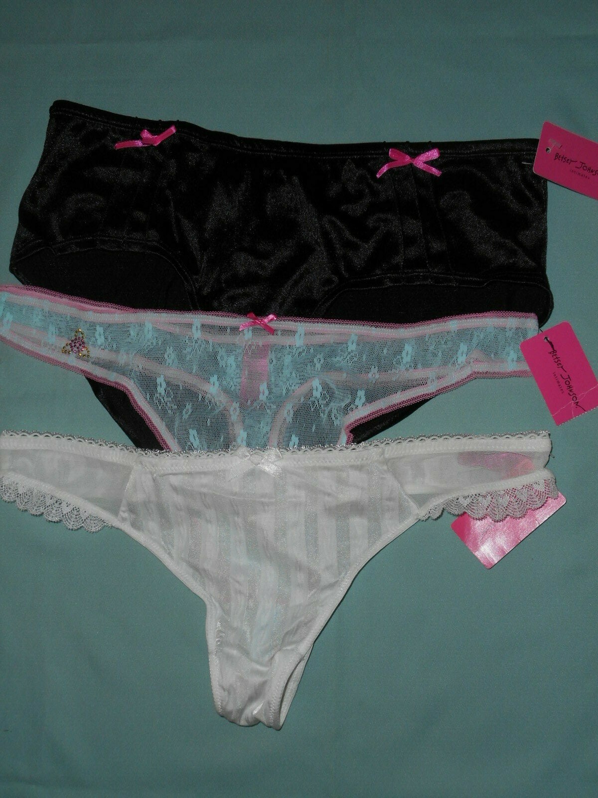 Betsey Johnson Set of 3 Panties – 1 Brief, 2 Thongs Size Large New With Tags