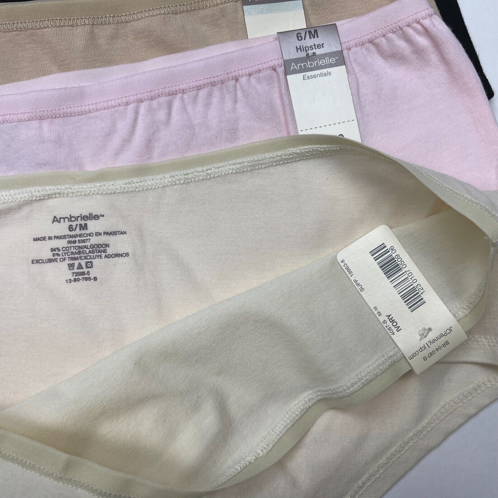 Ambrielle Hipster Panty Low-Cut Stretch 94%Cotton 6%Lycra Women 6 M NWT Lot of 4
