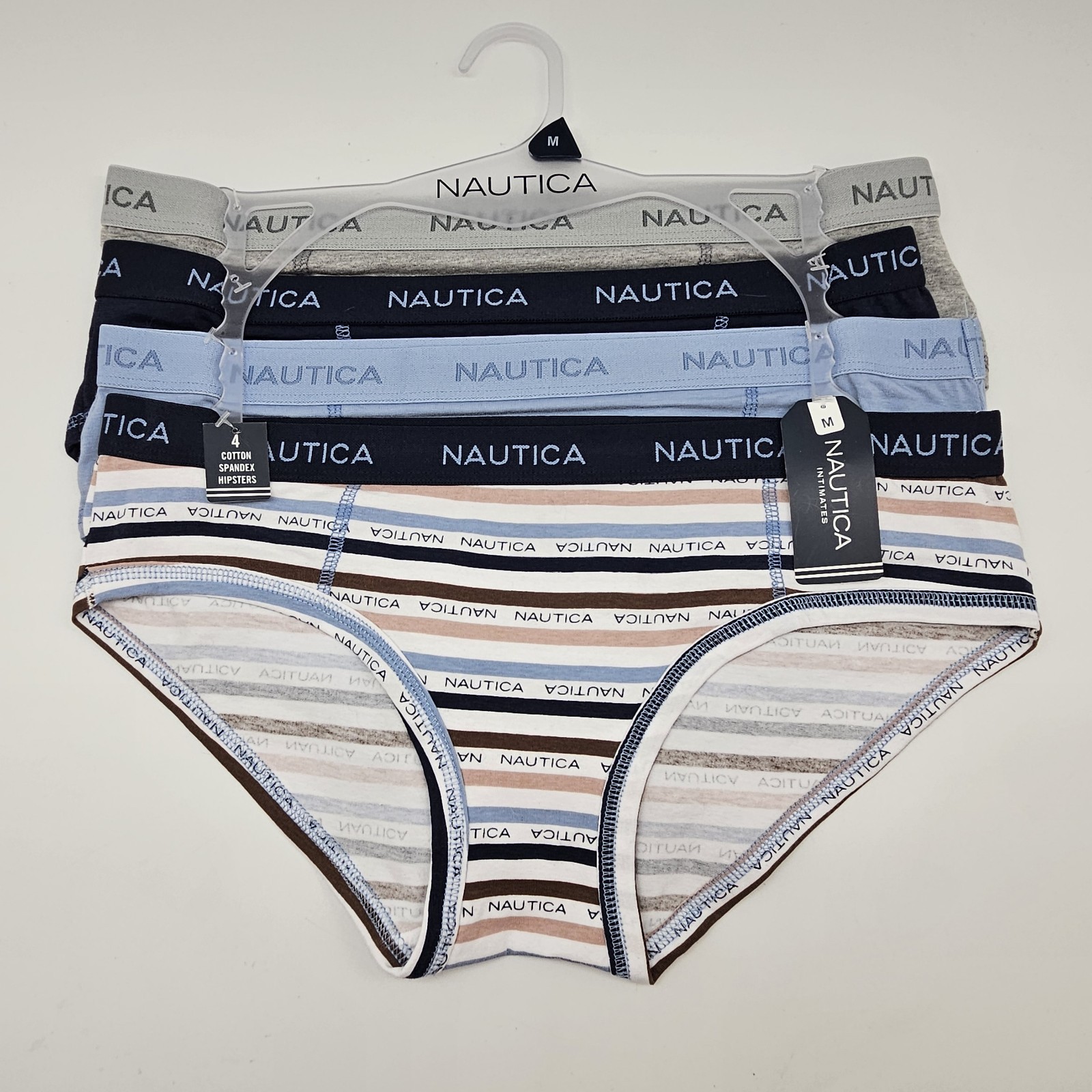 NAUTICA 4 Pack Women’s S M Cotton Spandex Logo Hipster Gray Navy Blue White