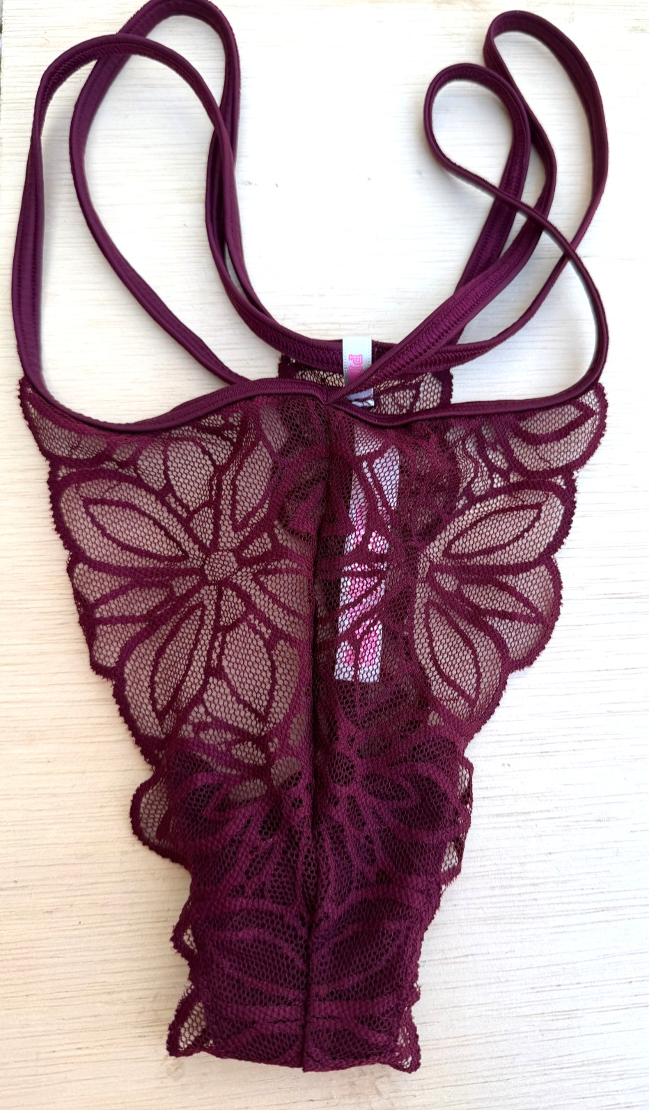 Victoria’s Secret Thong Large Extra Low Rise Wine Lace Double Straps New Pink!