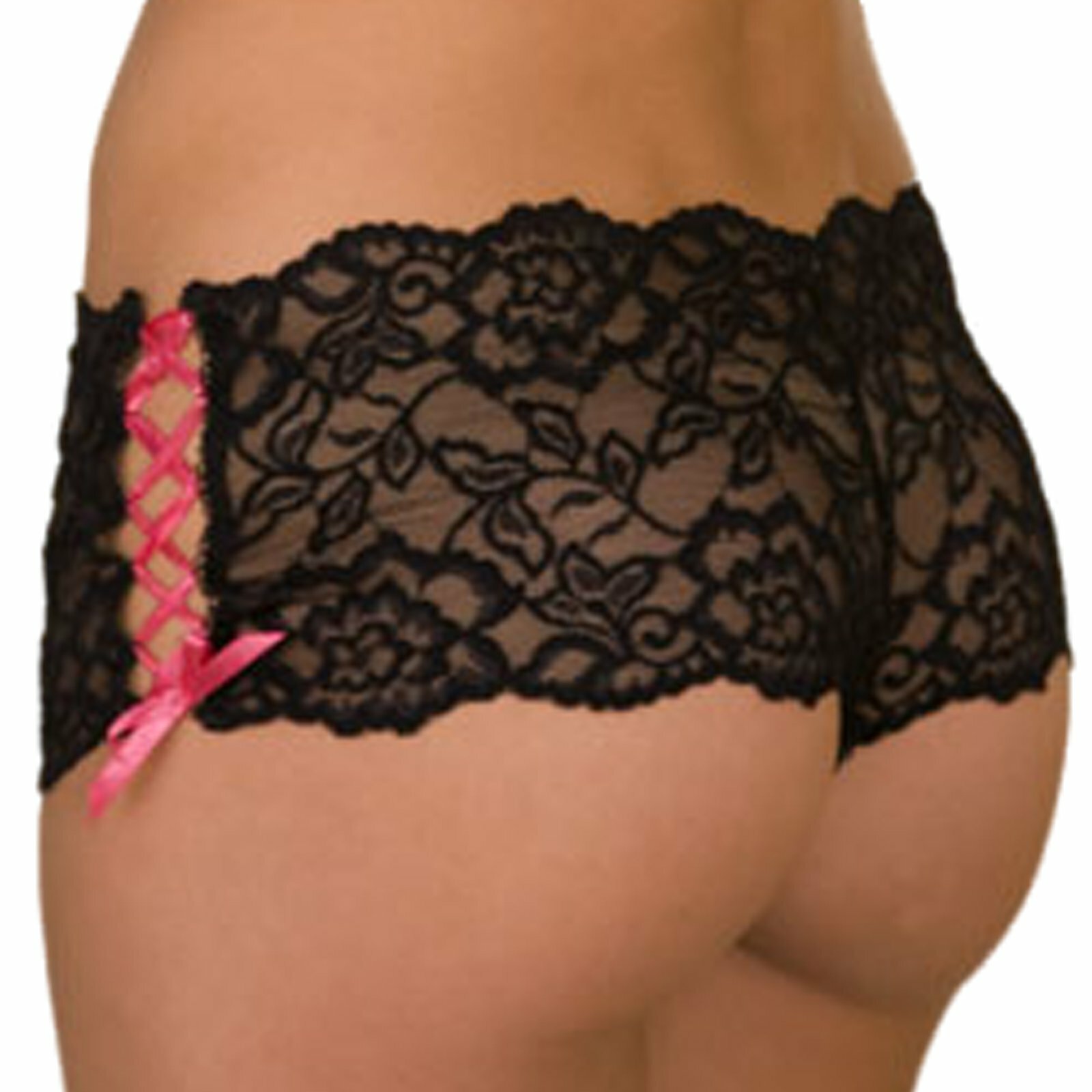 Rene Rofe Crotchless Lace Side Tie Boyleg Pantie Panty