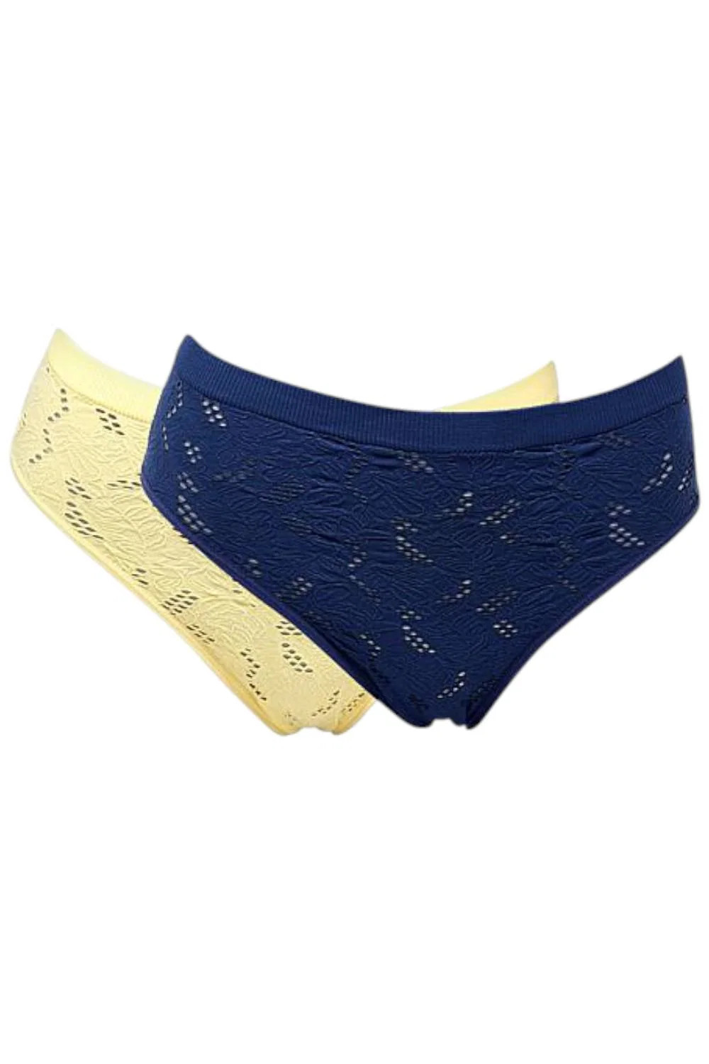 Rhonda Shear Women’s 2-pack Lace Crochet Brief Midnight Navy/Yellow