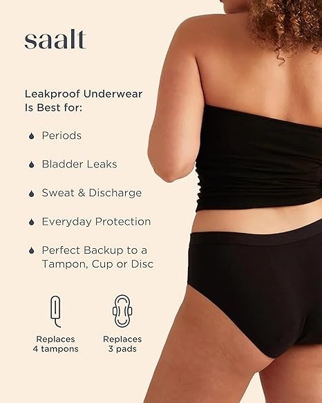 Everywear by Saalt Black Leakproof Underwear Women’s Small (2-4) Brief Cotton
