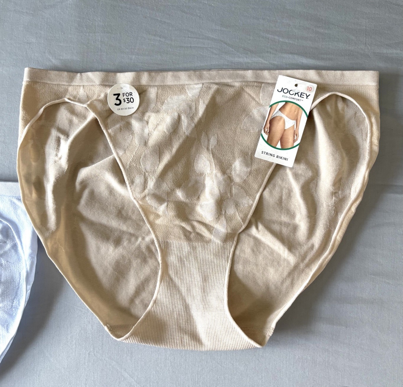JOCKEY Eco-Comfort Floral Leaf Seamfree Stretch NUDE Bikini Panty Size 10 NWT!