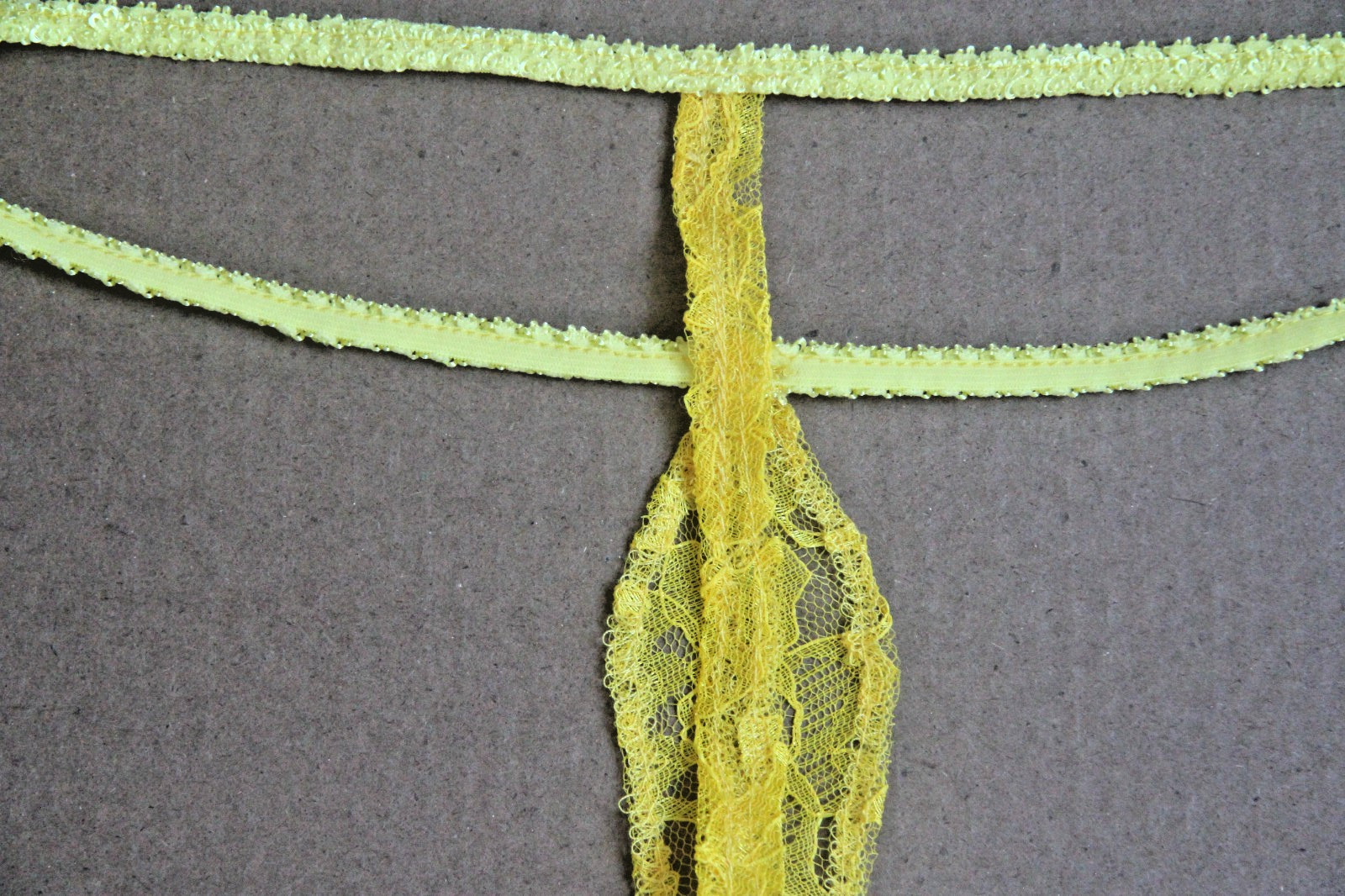 Crochet Sexy Exotic Lingerie Tear Drop Thong. Yellow Lace