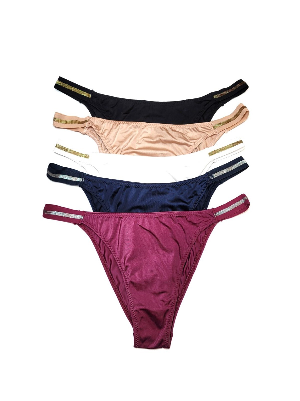 Women Brazilian High Cut Shiny Metallic Band Satin Cheeky Knicker Thong Panties