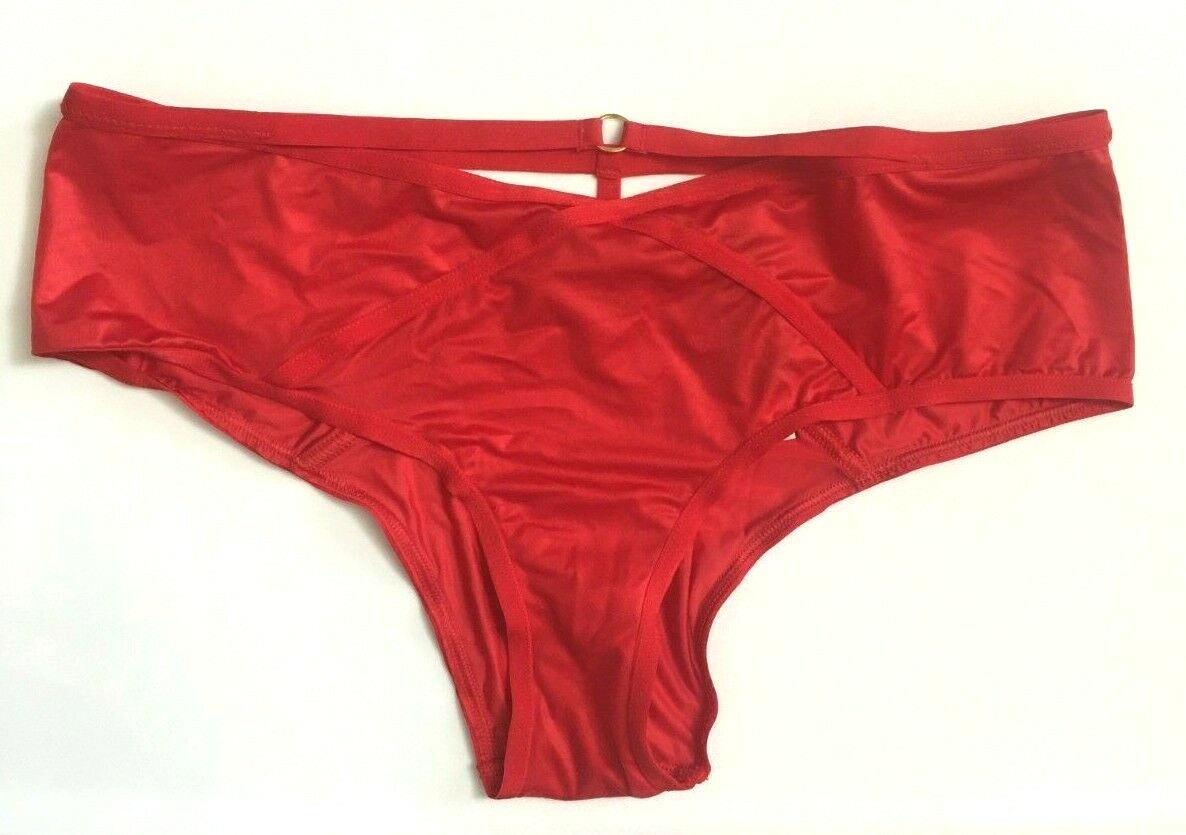 Victorias Secret Sexy Lipstick Red Cheeky Panties S-M-L Silky Strappy Cut-Outs