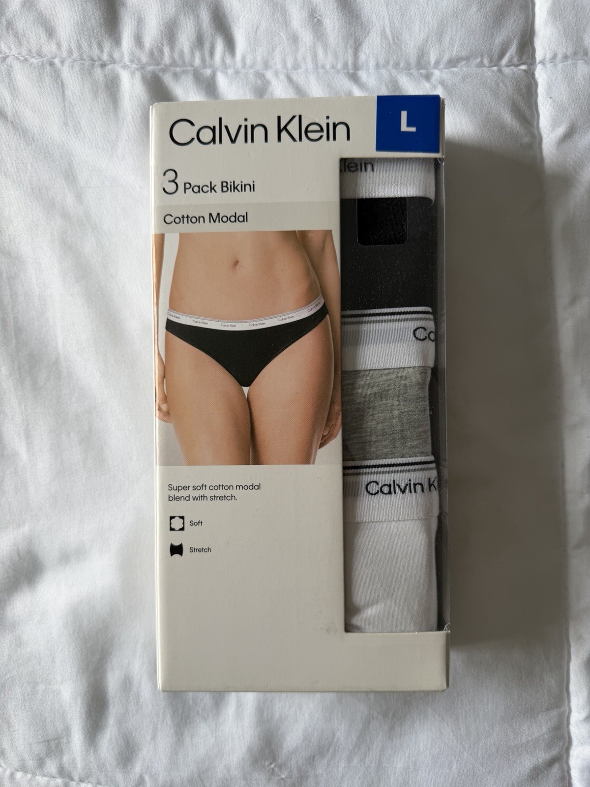 Calvin Klein 3-Pack Bikini Briefs – Black, Gray, White Size Large Women’s