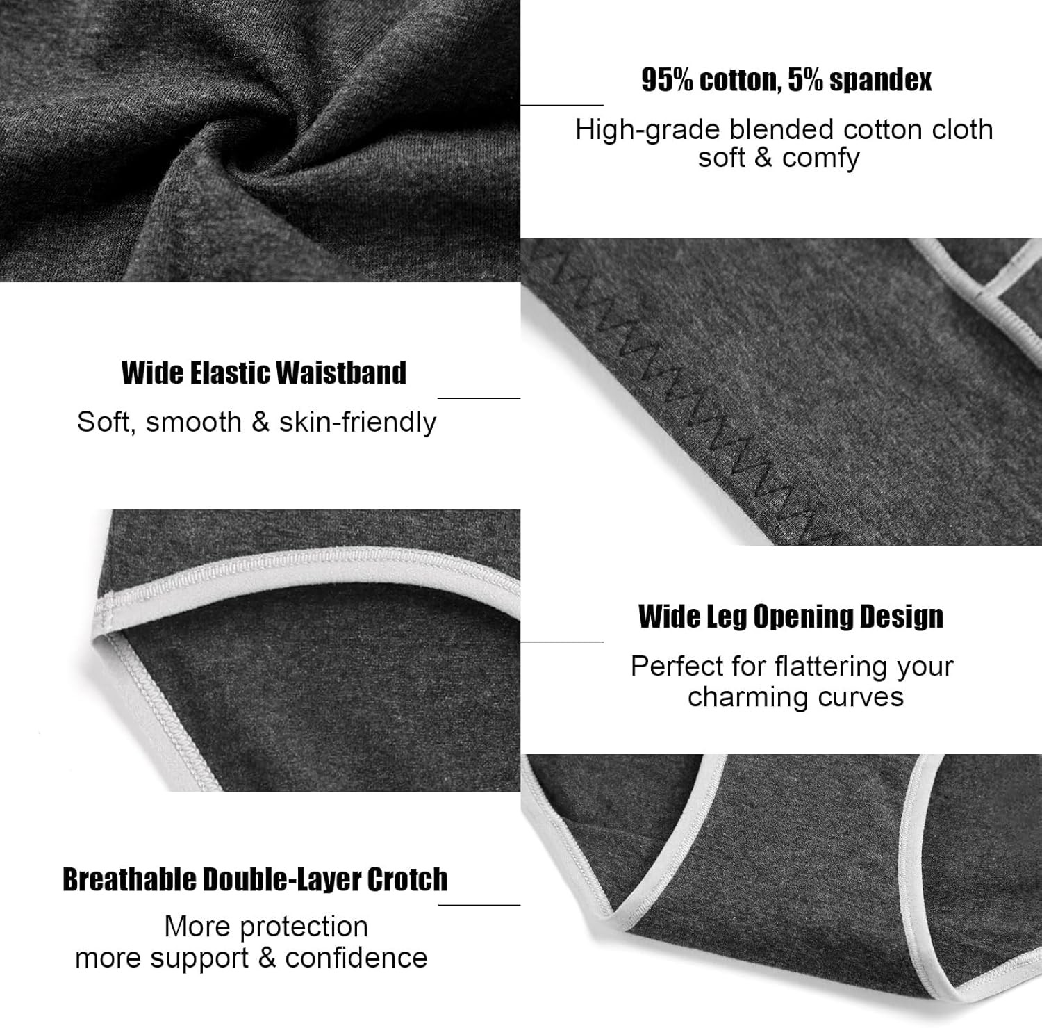 5Pcs Womens High Waisted Cotton No Muffin Top Full Coverage Soft Stretch Panties