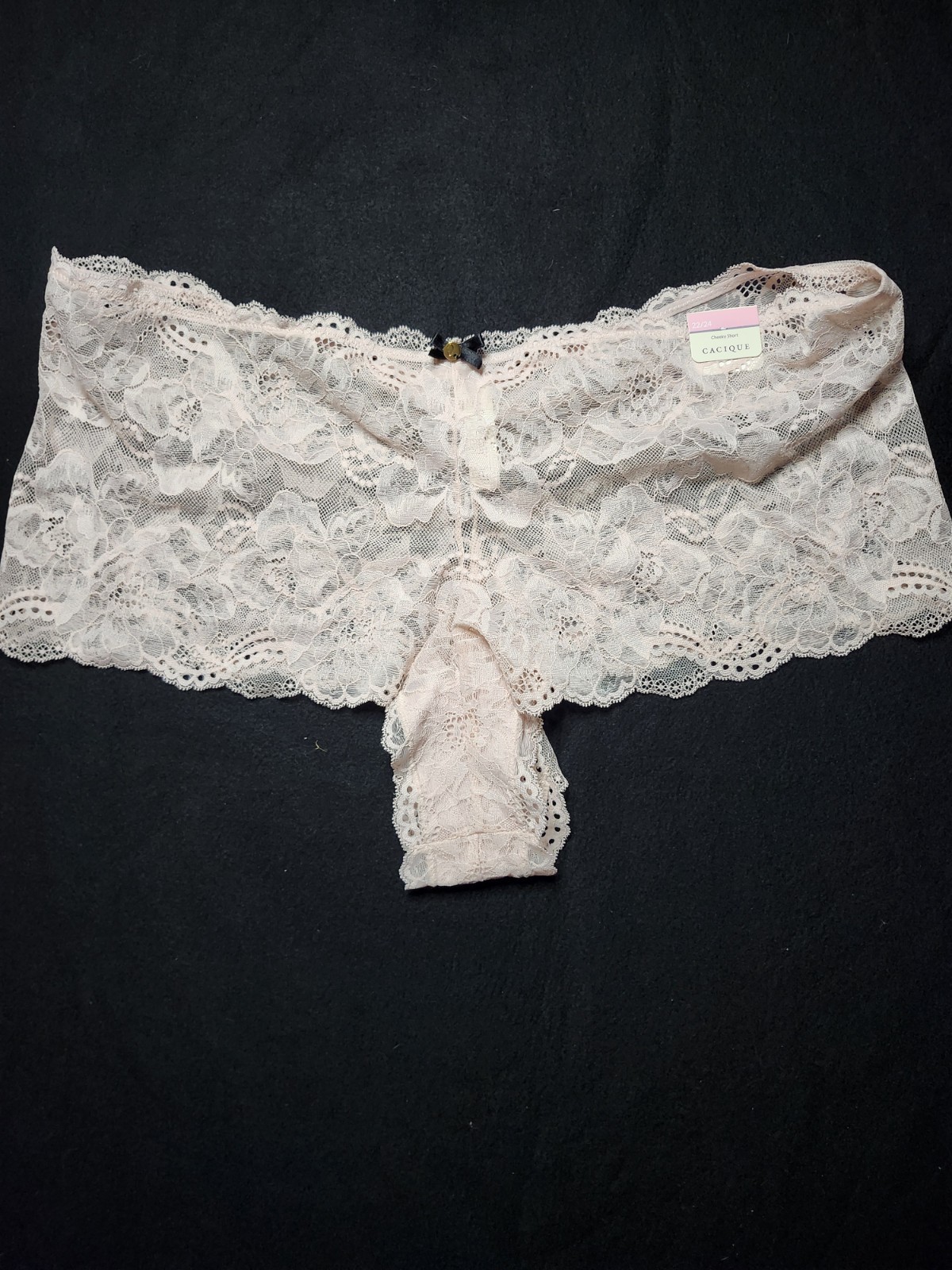Cacique Cheeky Short Lace Underwear Pink With Black Ribbon Size 22/24