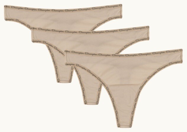 CHAMPION Sleek Microfiber 3 Pack Soft Taupe Thong Panty Womens M 6 2XL 9 CH46M3