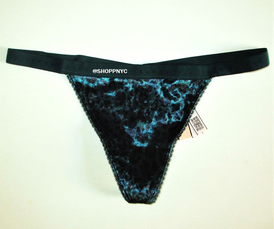 Victoria’s Secret Leopard Turquoise Crushed Velvet Velour V-String Panty SIZE S