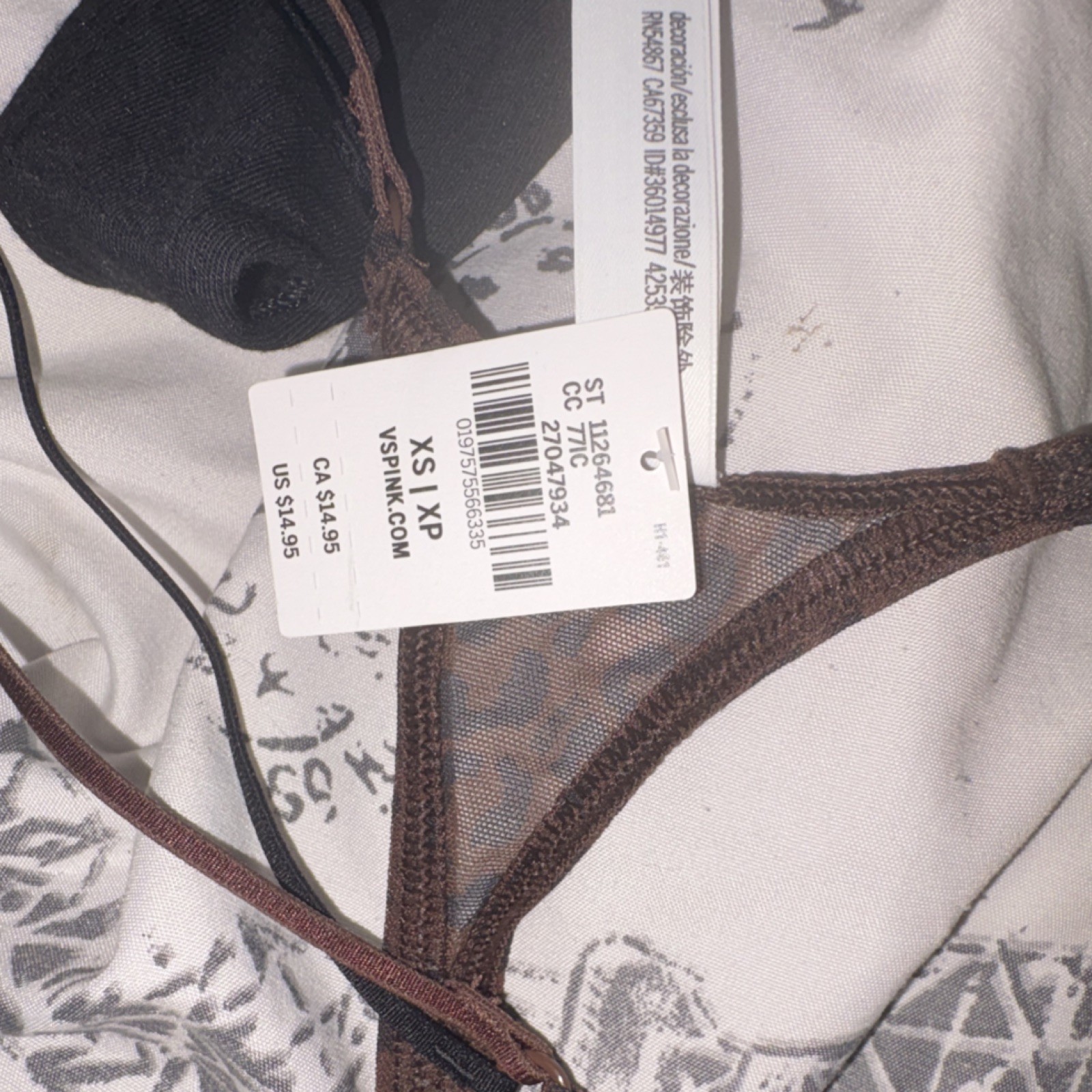 Victoria’s Secret PINK Thong Panties 2 Pack XS L Mesh Black Brown Leopard Logo