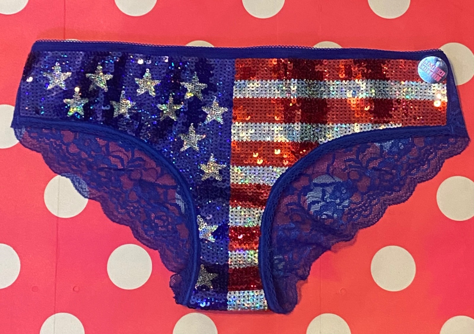 Vintage Victoria’s Secret PINK 2012 Y2K Flag Sequin 4th July Hipster Panty L