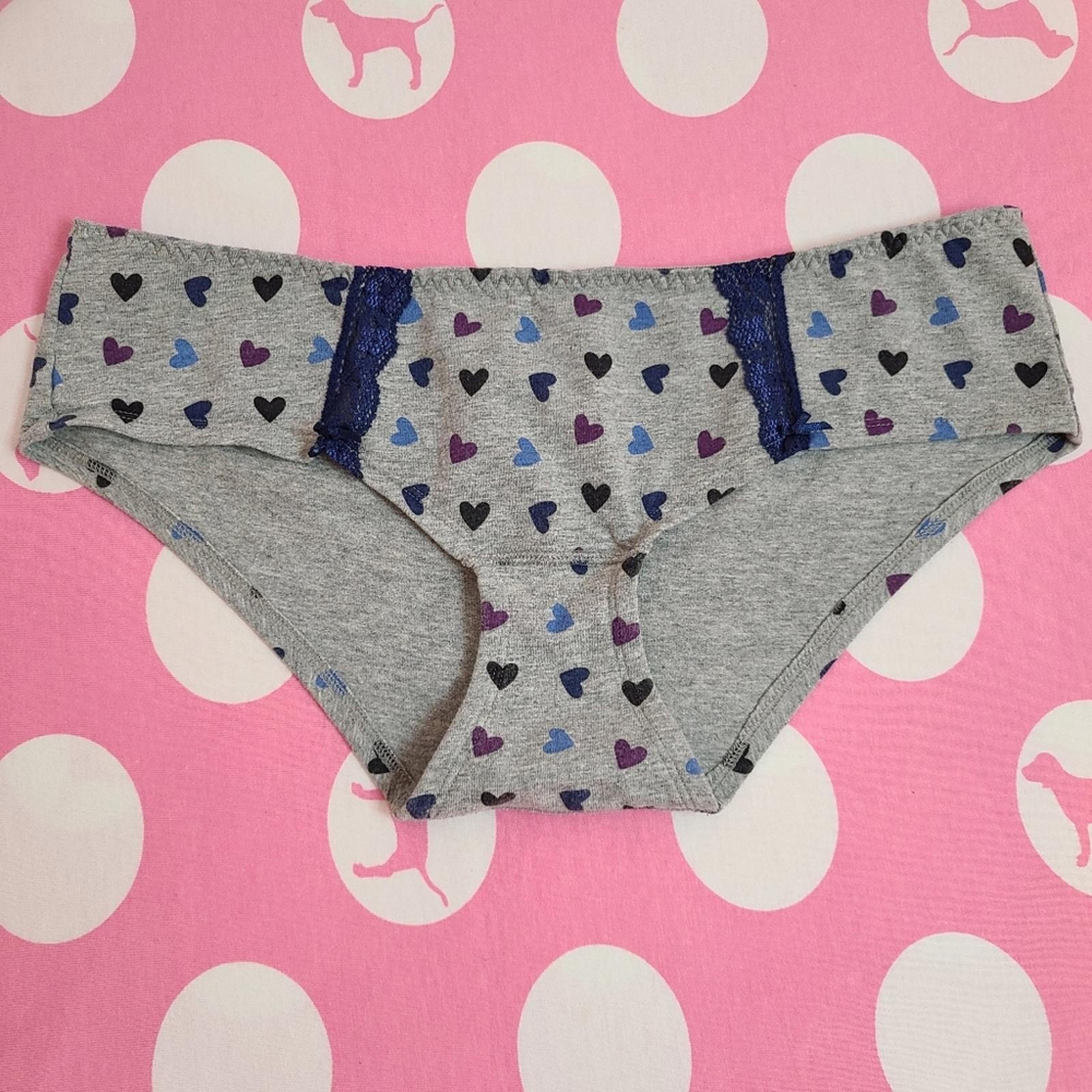 VTG VS PINK Graphic Cotton Lace Extra Low Rise Hipster Panty Size Sm Hearts