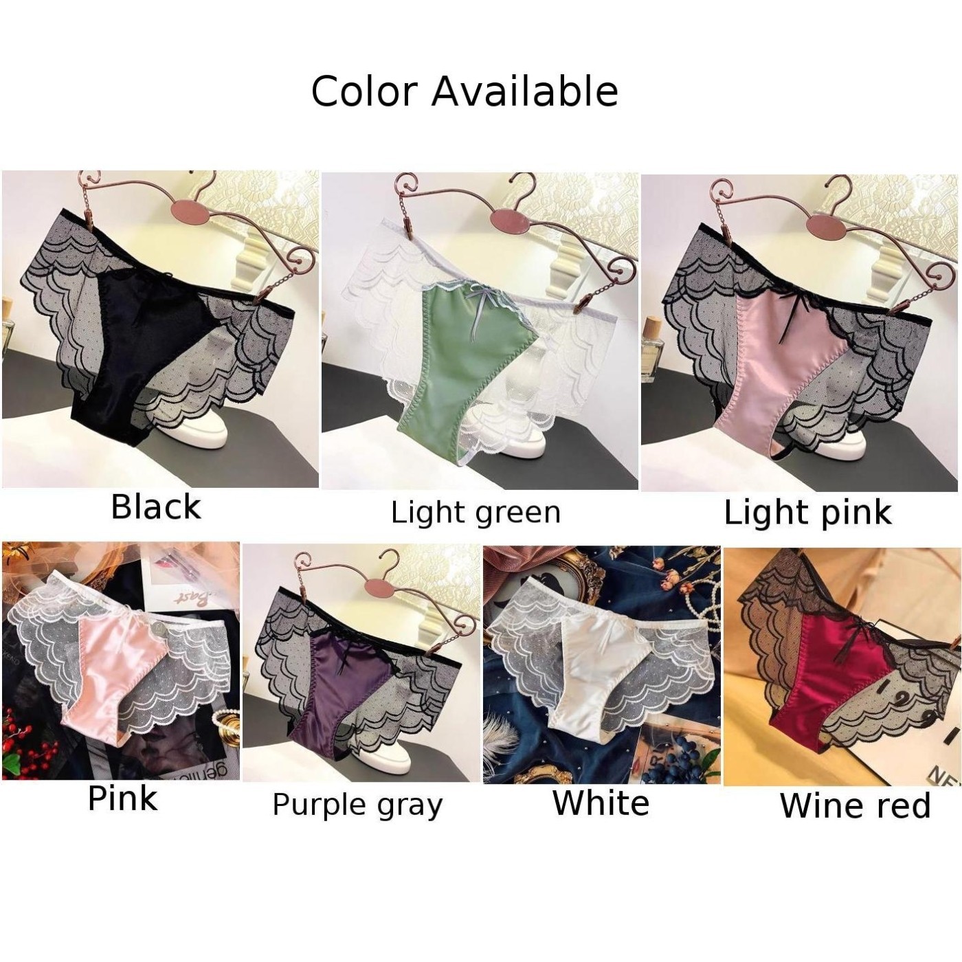 Lace Panties with Sheer Mesh Detail Breathable Undergarments for Ladies