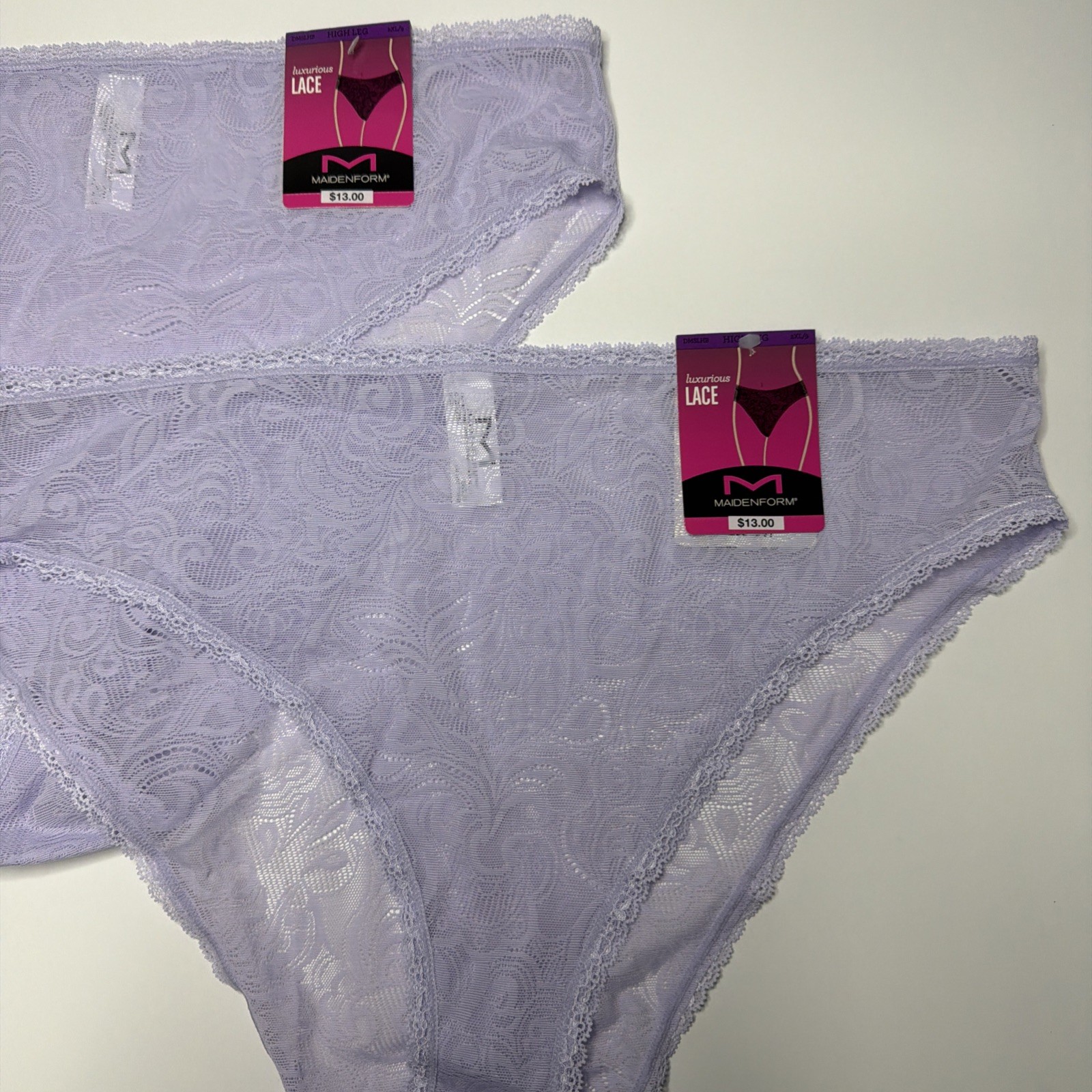 MAIDENFORM High Leg Luxurious Lace Light Purple Panty Womens 2XL/9 NEW 2 Pack