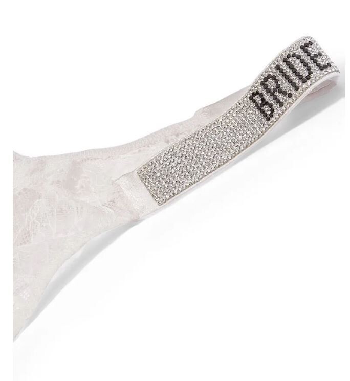 Victorias Secret Sexy White BRIDE Bling Strap Floral Lace Thong Panty Size S NWT
