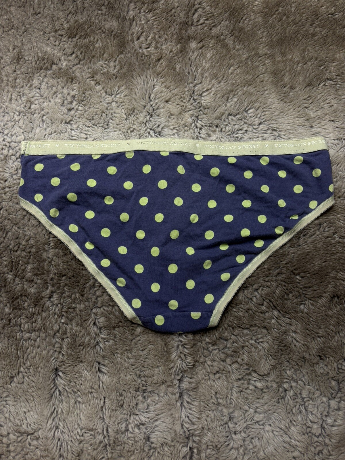 Vintage Victorias Secret Blue Lime Polka Dot Hiphugger Bikini Panty Size M