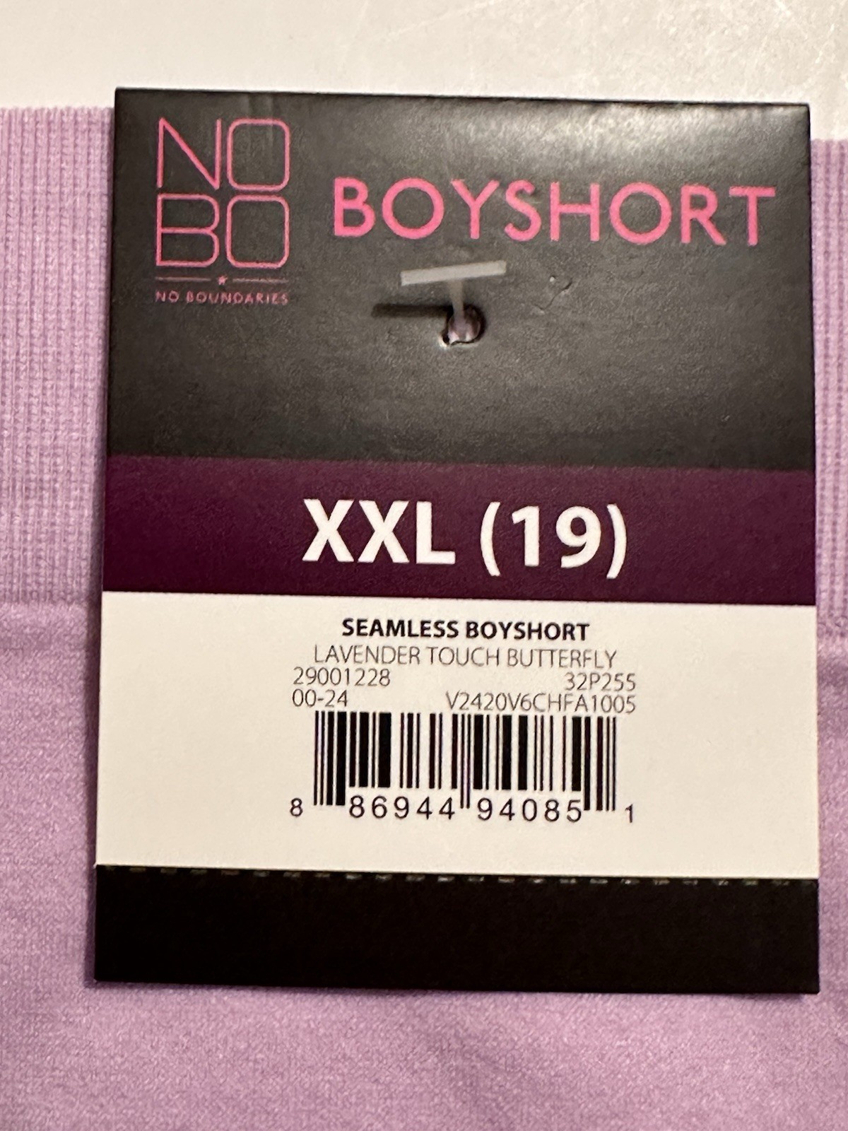 No Boundaries Underwear Women’s XXL 19 Seamless Boy Shorts Purple Butterfly
