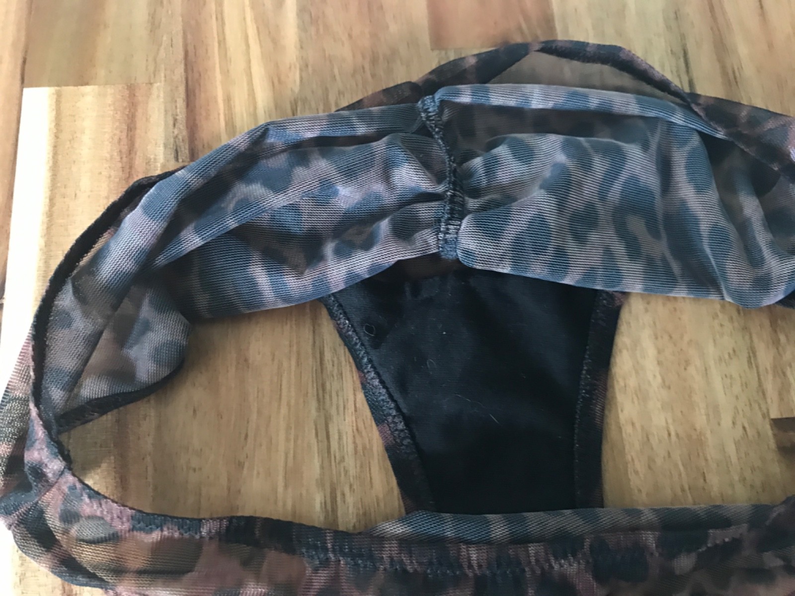 Animal print mesh brief new uk small stretch fabric brown