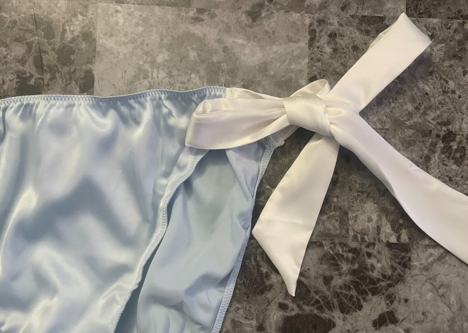 NWT VICTORIA’S SECRET MRS. BRIDAL BLUE SATIN SMOOTH SIDE TIE CHEEKY PANTIES