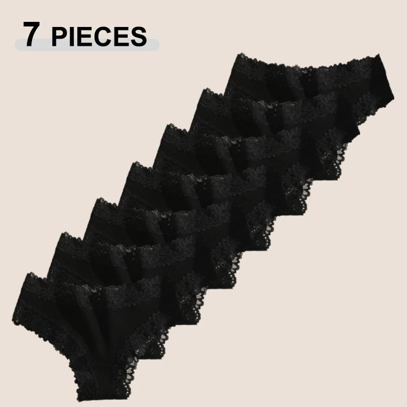 Cotton Low Rise Panties Women’s Lace Brazilian Briefs Soft Comfort Fit 7 Pcs